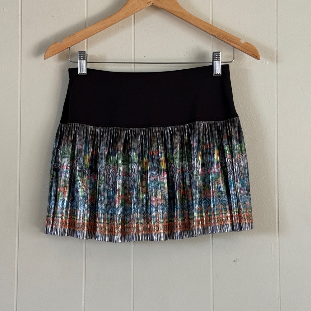 Lucky in Love Womens Metallic Pleated Tennis Skort Black Floral Size S Athletic‎ - Picture 2 of 10